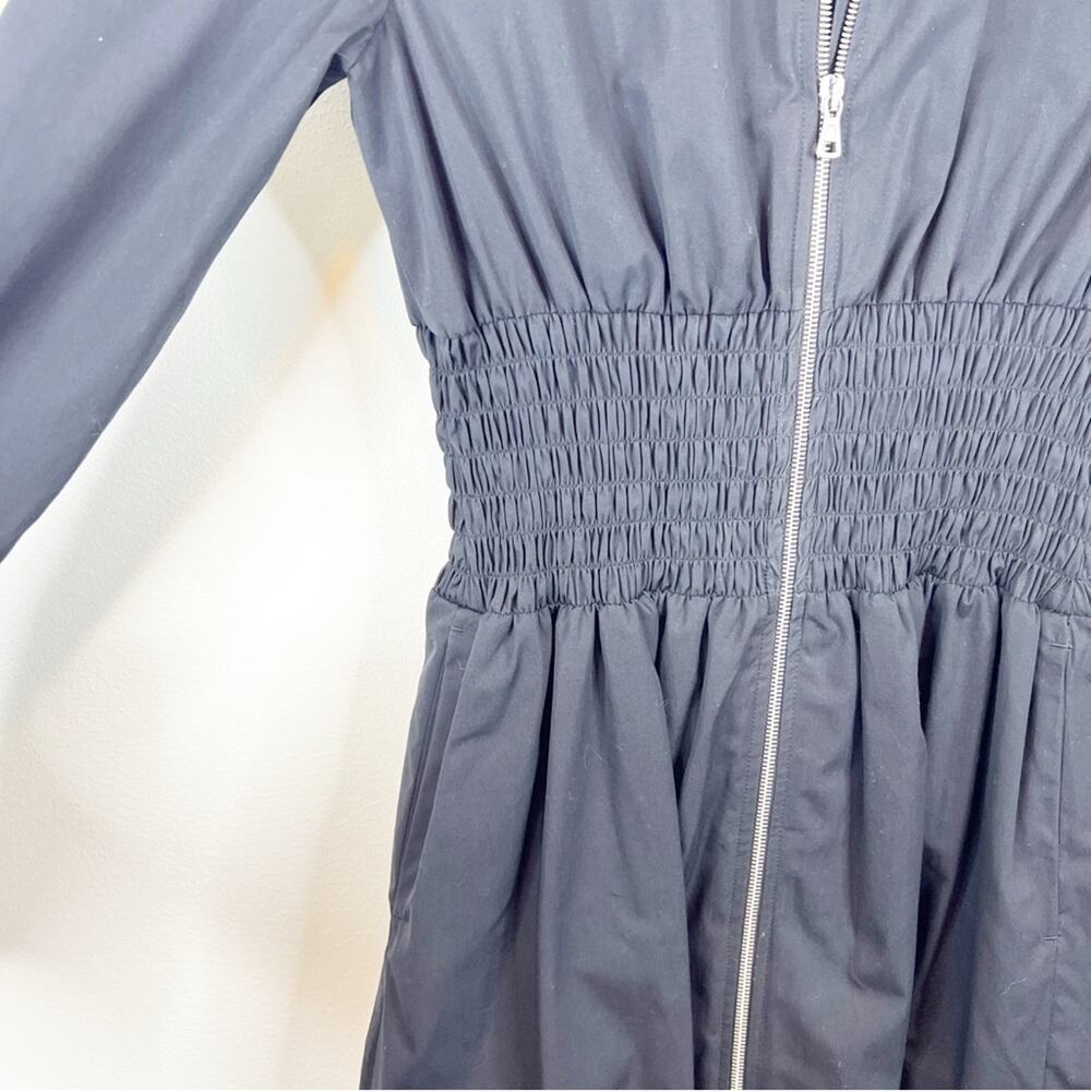 SPORTMAX MaxMara Poplin Smocked Waist Zip Front A-Line Shirtdress 2 Black - Picture 5 of 7